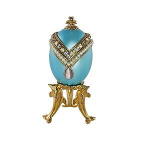 Kingspoint Designs Quail Egg Trinket Hinged Box Gold Colored Dolphin Legs